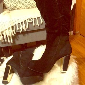 Suede knee high wide calf boots